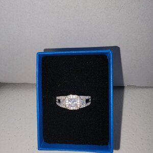 White Cubic Zirconia Platinum Over Sterling Silver Ring NEW